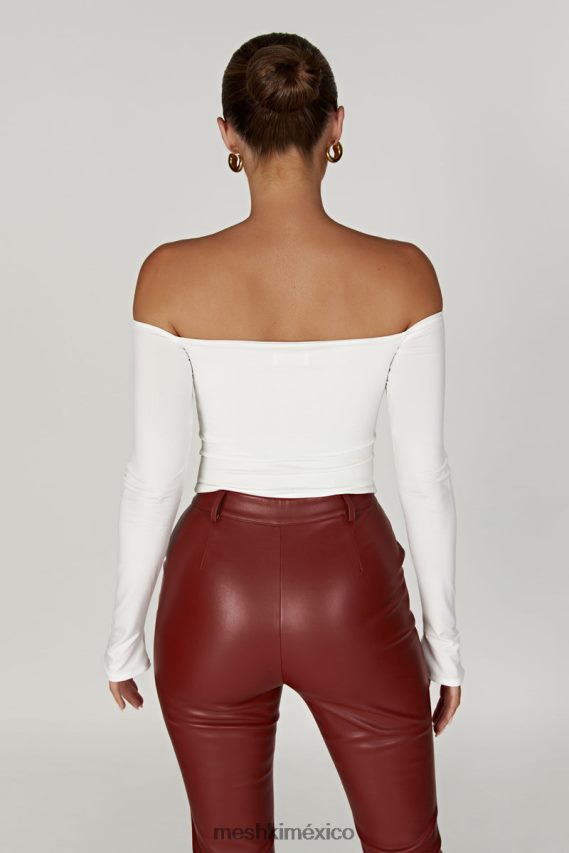 Meshki top ceri de manga larga con hombros descubiertos blanco ropa H48F8H934