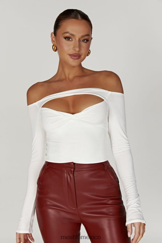 Meshki top ceri de manga larga con hombros descubiertos blanco ropa H48F8H934