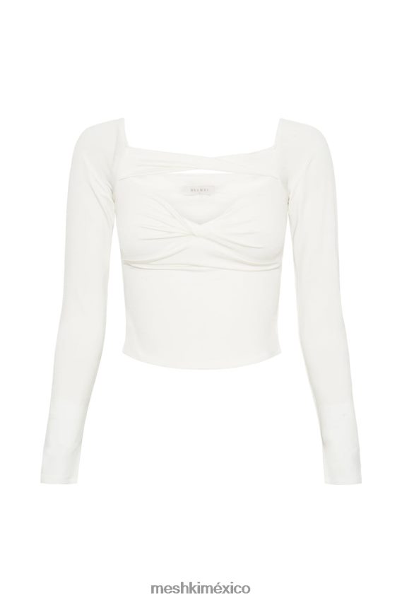 Meshki top ceri de manga larga con hombros descubiertos blanco ropa H48F8H934
