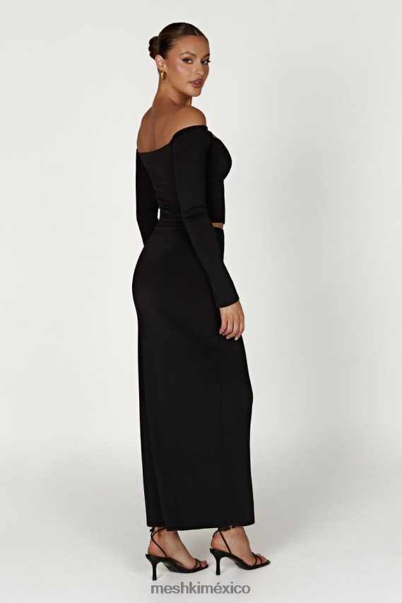 Meshki top ceri de manga larga con hombros descubiertos negro ropa H48F8H856