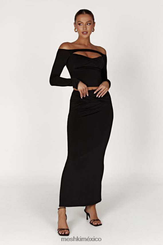 Meshki top ceri de manga larga con hombros descubiertos negro ropa H48F8H856