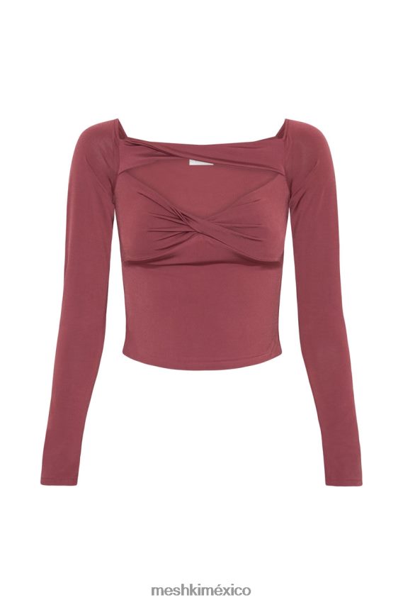 Meshki top ceri de manga larga con hombros descubiertos vino ropa H48F8H871