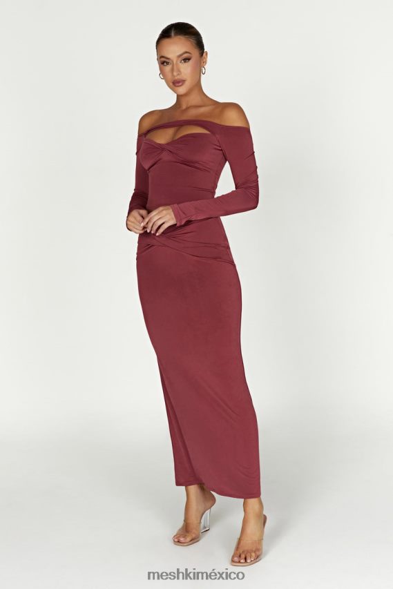 Meshki top ceri de manga larga con hombros descubiertos vino ropa H48F8H871