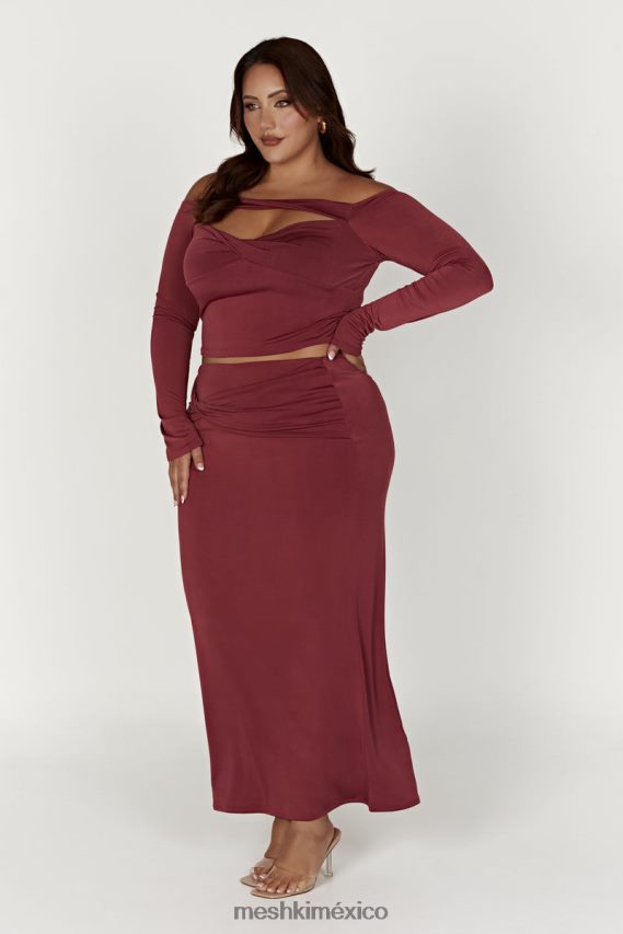 Meshki top ceri de manga larga con hombros descubiertos vino ropa H48F8H871