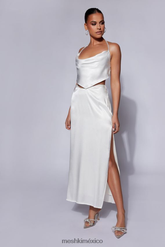 Meshki top con cuello desbocado y cuerda de christie diamante blanco ropa H48F8H1099