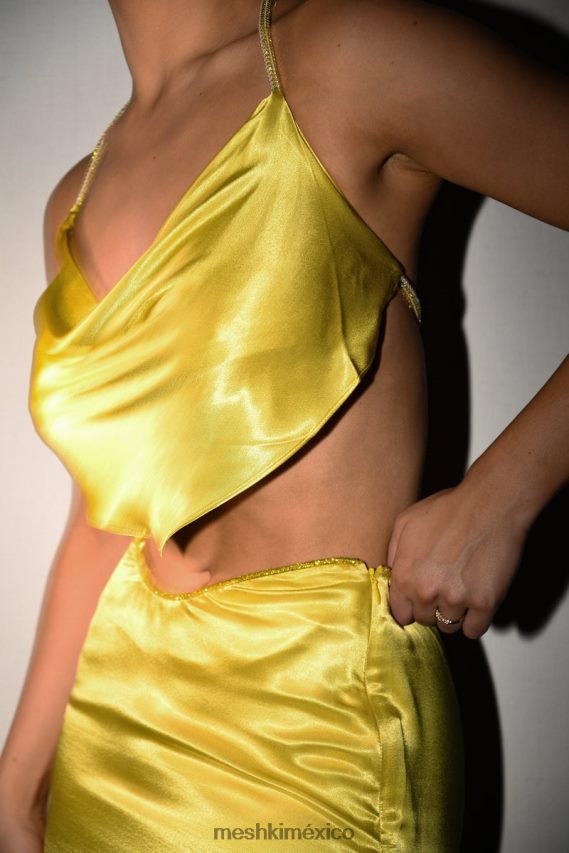 Meshki top con cuello desbocado y cuerda de christie diamante monasterio ropa H48F8H1028