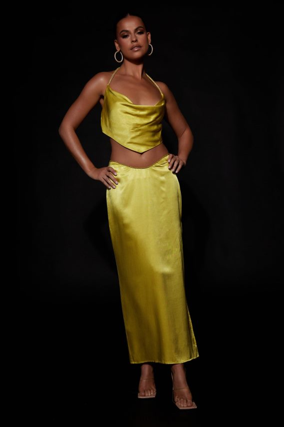 Meshki top con cuello desbocado y cuerda de christie diamante monasterio ropa H48F8H1028