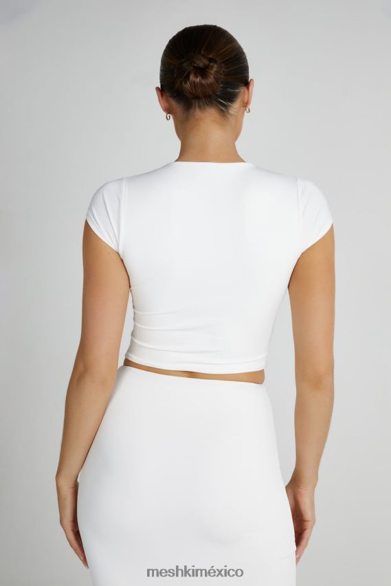 Meshki top con cuello en v de nailon reciclado olympia blanco ropa H48F8H799