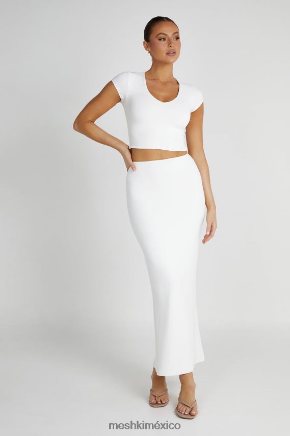 Meshki top con cuello en v de nailon reciclado olympia blanco ropa H48F8H799