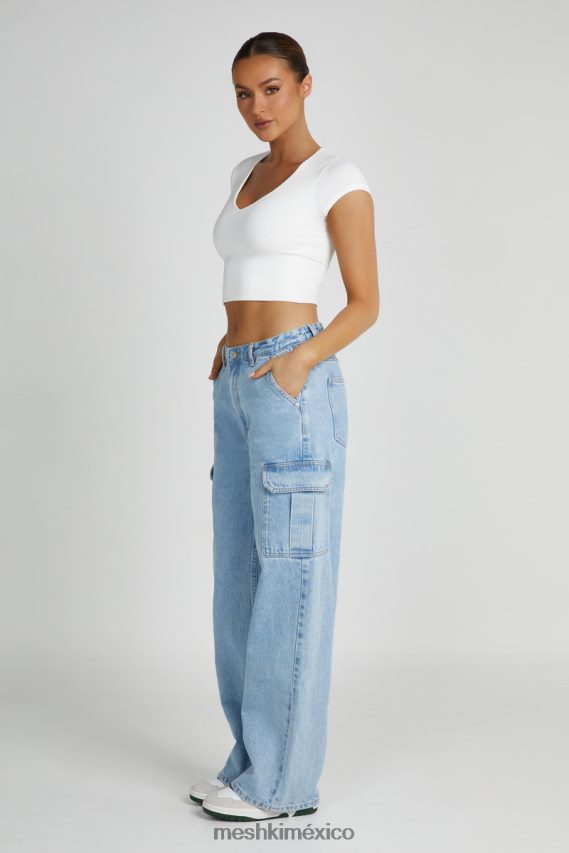 Meshki top con cuello en v de nailon reciclado olympia blanco ropa H48F8H799