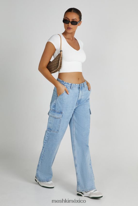 Meshki top con cuello en v de nailon reciclado olympia blanco ropa H48F8H799