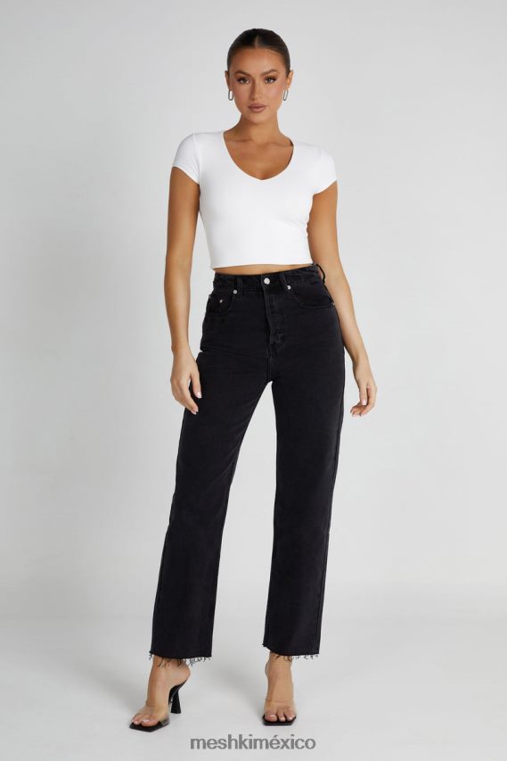 Meshki top con cuello en v de nailon reciclado olympia blanco ropa H48F8H799