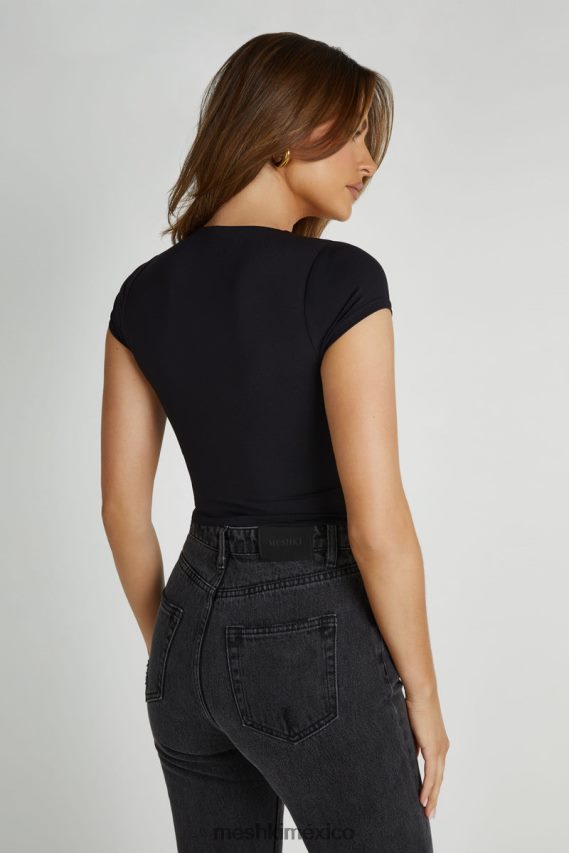 Meshki top con cuello en v de nailon reciclado olympia negro ropa H48F8H797