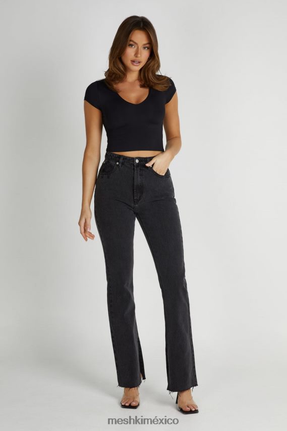 Meshki top con cuello en v de nailon reciclado olympia negro ropa H48F8H797