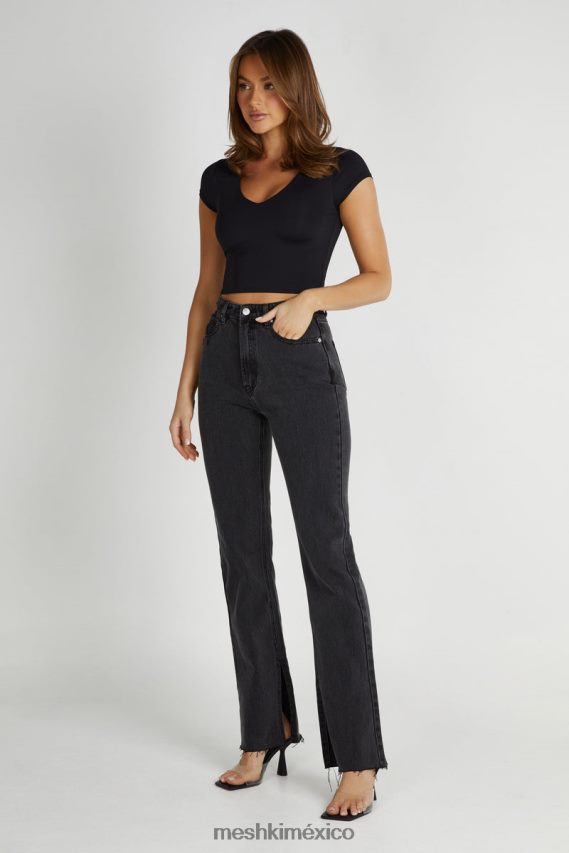 Meshki top con cuello en v de nailon reciclado olympia negro ropa H48F8H797