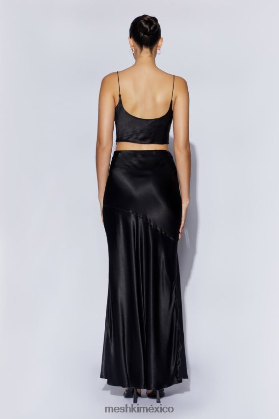 Meshki top con cuello vuelto y satén poppy negro ropa H48F8H1026