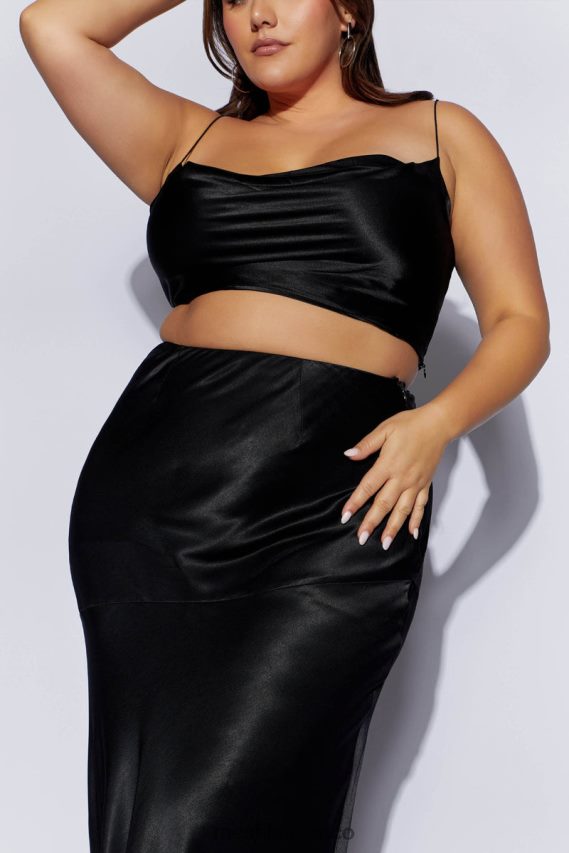 Meshki top con cuello vuelto y satén poppy negro ropa H48F8H1026