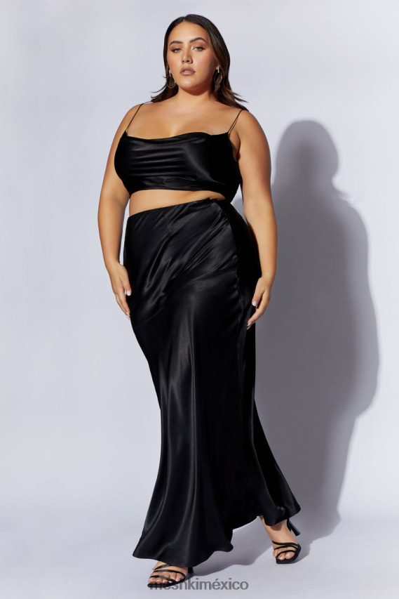 Meshki top con cuello vuelto y satén poppy negro ropa H48F8H1026