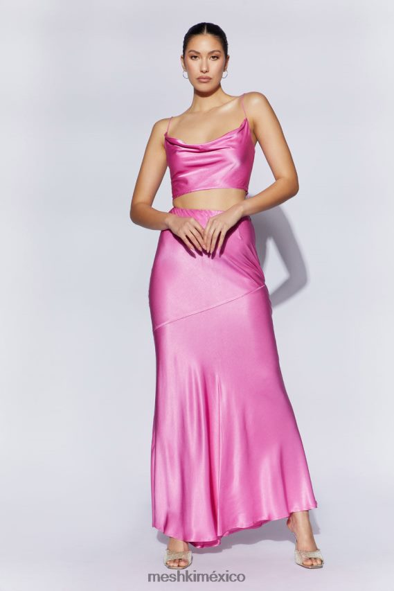 Meshki top con cuello vuelto y satén poppy rosa ropa H48F8H1013