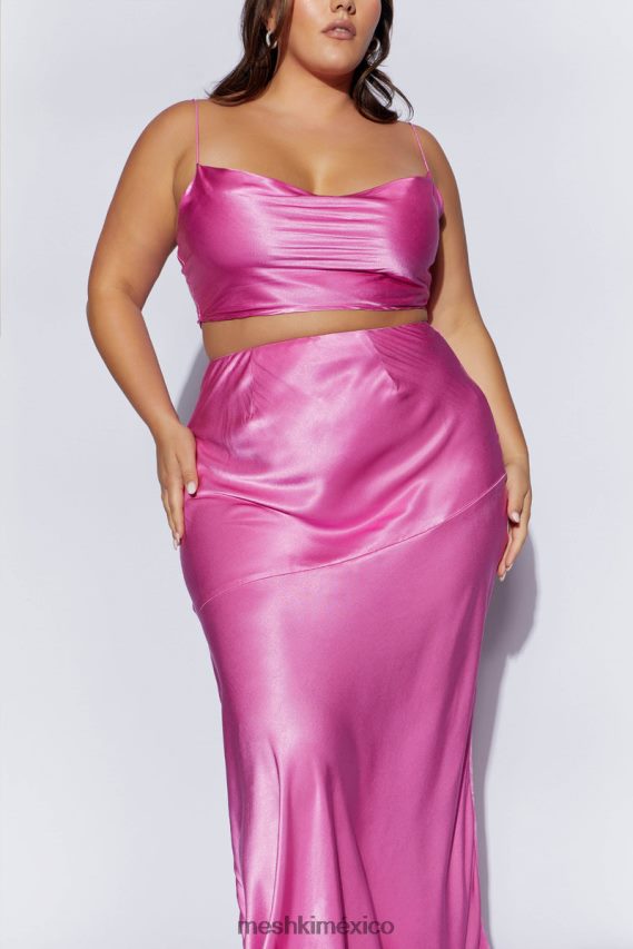 Meshki top con cuello vuelto y satén poppy rosa ropa H48F8H1013