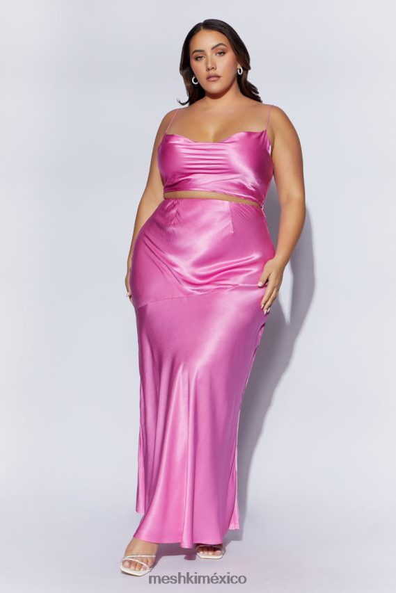 Meshki top con cuello vuelto y satén poppy rosa ropa H48F8H1013