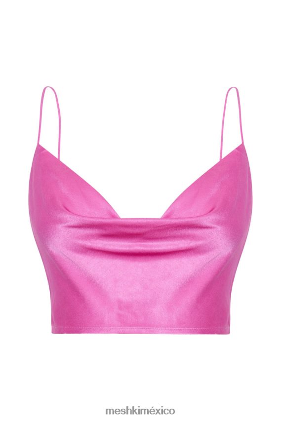 Meshki top con cuello vuelto y satén poppy rosa ropa H48F8H1013