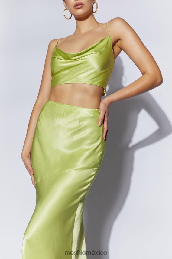 Meshki top con cuello vuelto y satén poppy verde pistacho ropa H48F8H1029