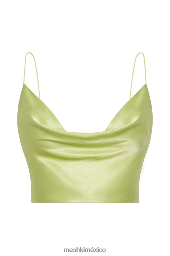 Meshki top con cuello vuelto y satén poppy verde pistacho ropa H48F8H1029