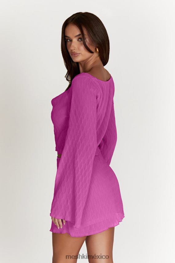 Meshki top con mangas acampanadas y pliegues Ivy Wave Rosa Rosa ropa H48F8H1078