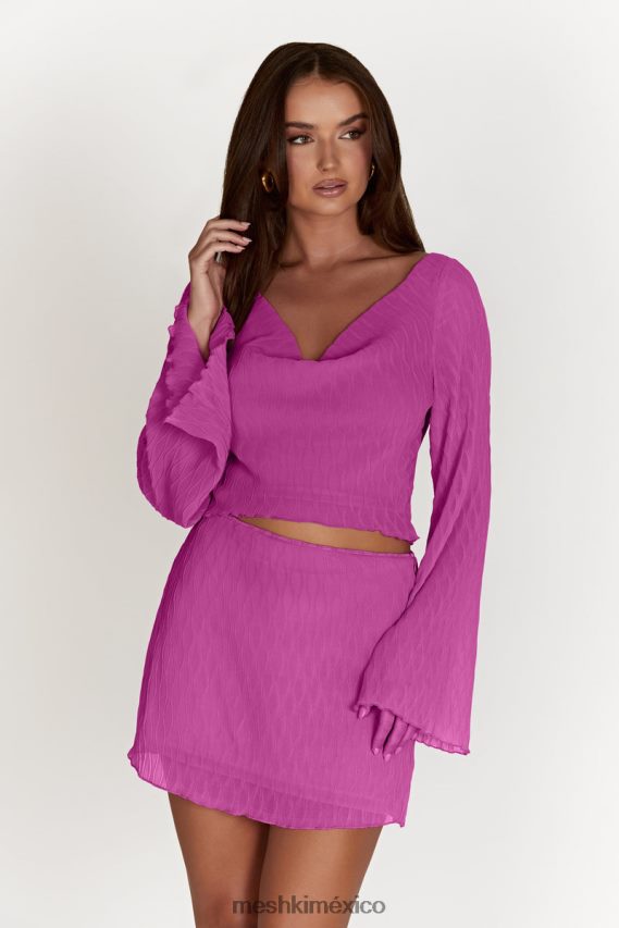 Meshki top con mangas acampanadas y pliegues Ivy Wave Rosa Rosa ropa H48F8H1078