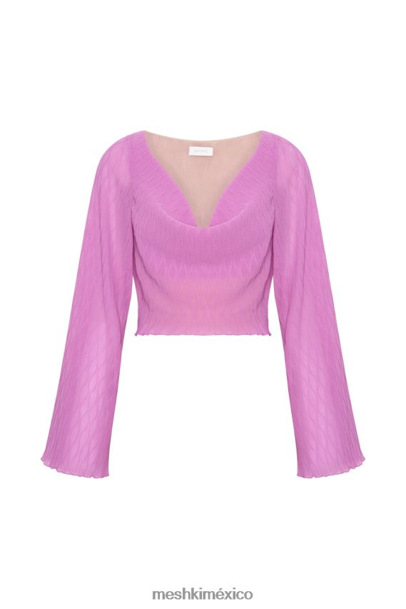 Meshki top con mangas acampanadas y pliegues Ivy Wave Rosa Rosa ropa H48F8H1078