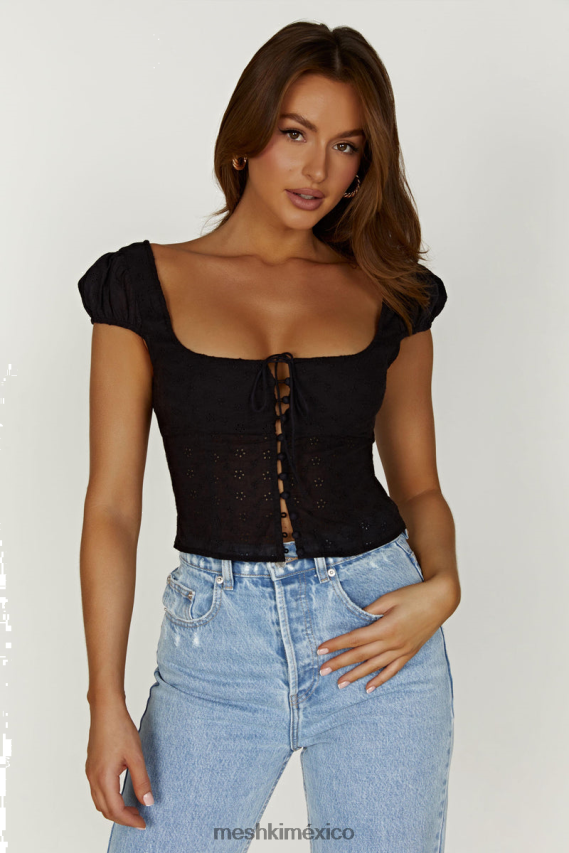 Meshki top cressida de algodón inglés con mangas abullonadas negro ropa H48F8H847
