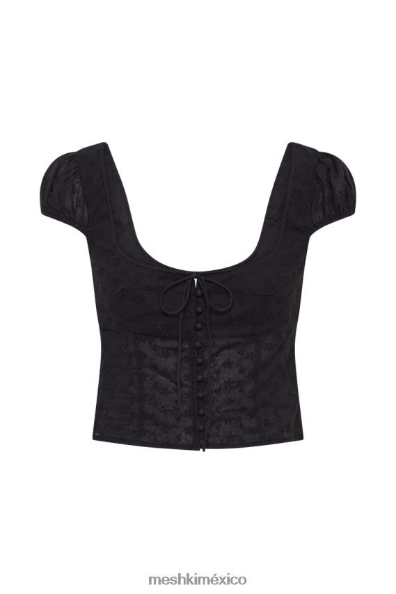 Meshki top cressida de algodón inglés con mangas abullonadas negro ropa H48F8H847