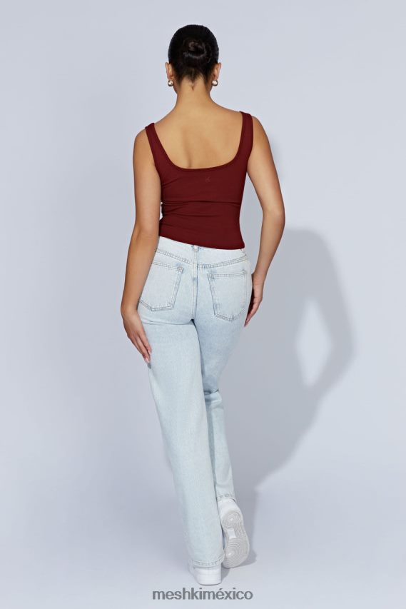 Meshki top de canalé con cuello cuadrado meghan chocolate con cerezas ropa H48F8H981