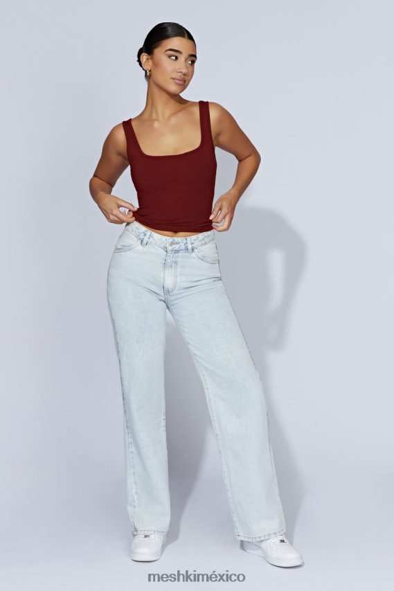 Meshki top de canalé con cuello cuadrado meghan chocolate con cerezas ropa H48F8H981