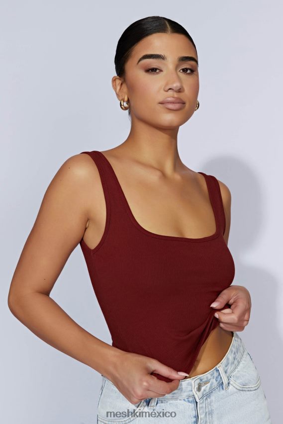Meshki top de canalé con cuello cuadrado meghan chocolate con cerezas ropa H48F8H981