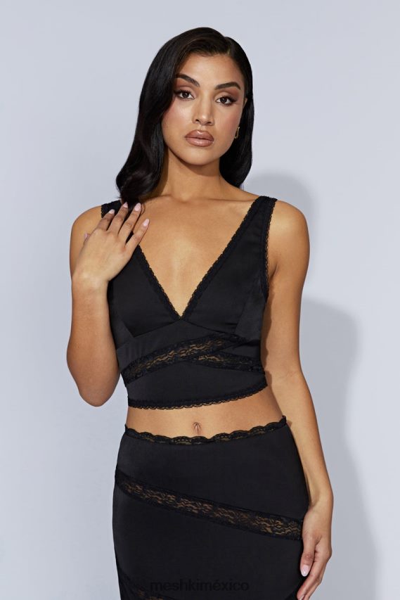 Meshki top de encaje monet negro ropa H48F8H987