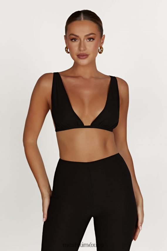 Meshki top de gasa con margaritas negro ropa H48F8H1211