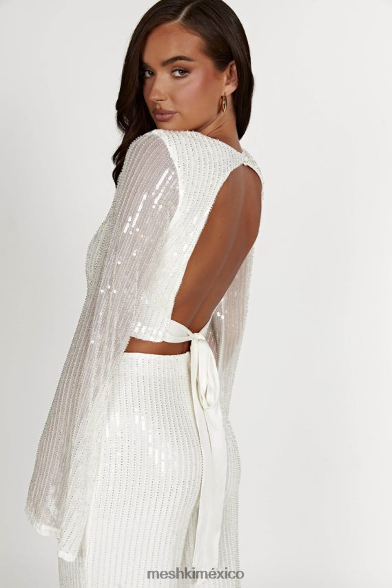 Meshki top de lentejuelas de manga larga diaz blanco ropa H48F8H937
