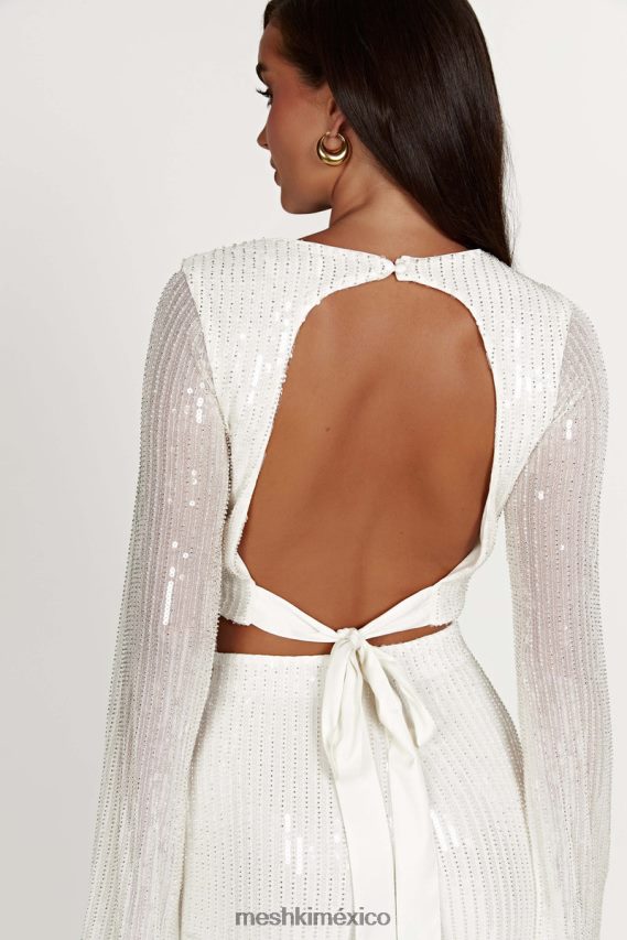 Meshki top de lentejuelas de manga larga diaz blanco ropa H48F8H937