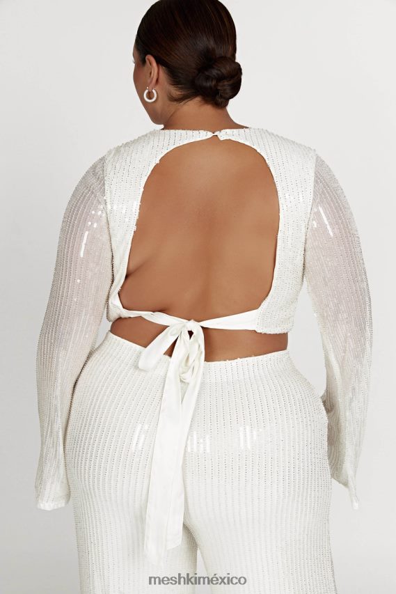 Meshki top de lentejuelas de manga larga diaz blanco ropa H48F8H937