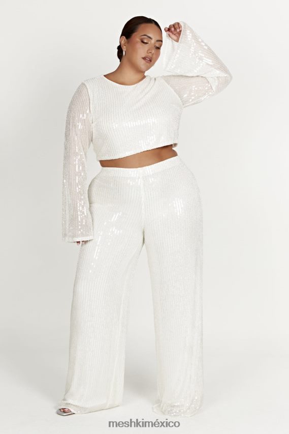 Meshki top de lentejuelas de manga larga diaz blanco ropa H48F8H937