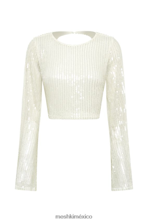 Meshki top de lentejuelas de manga larga diaz blanco ropa H48F8H937
