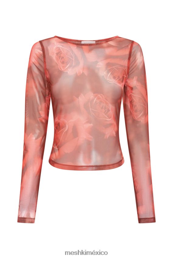 Meshki top de manga larga de malla blaine estampado de rosas de gran tamaño ropa H48F8H1018