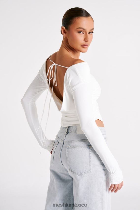 Meshki top de manga larga emma de nailon reciclado blanco ropa H48F8H751