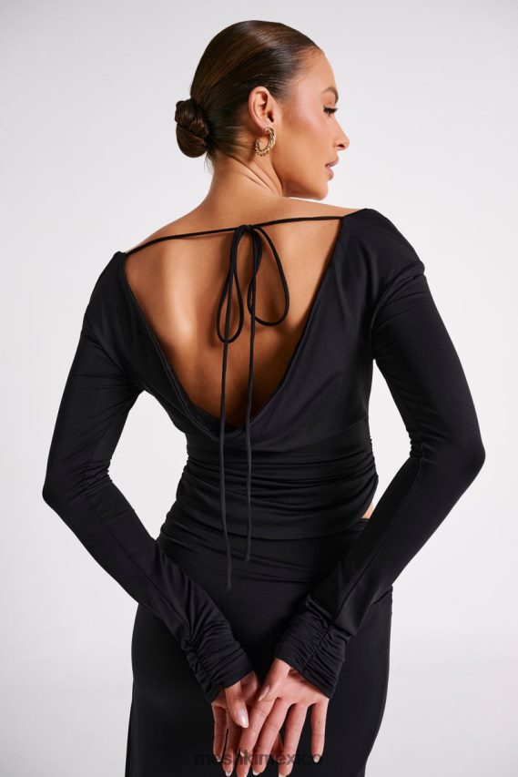 Meshki top de manga larga emma de nailon reciclado negro ropa H48F8H769