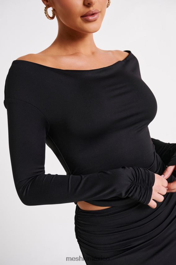 Meshki top de manga larga emma de nailon reciclado negro ropa H48F8H769