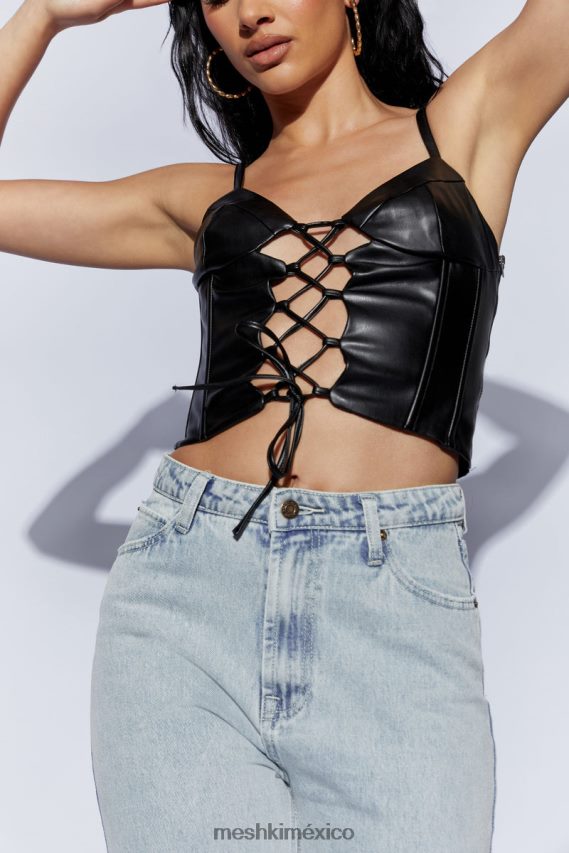 Meshki top de pu con corsé con cordones alaia negro ropa H48F8H1095