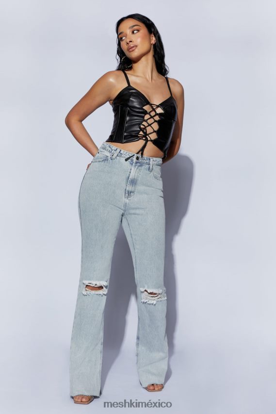 Meshki top de pu con corsé con cordones alaia negro ropa H48F8H1095