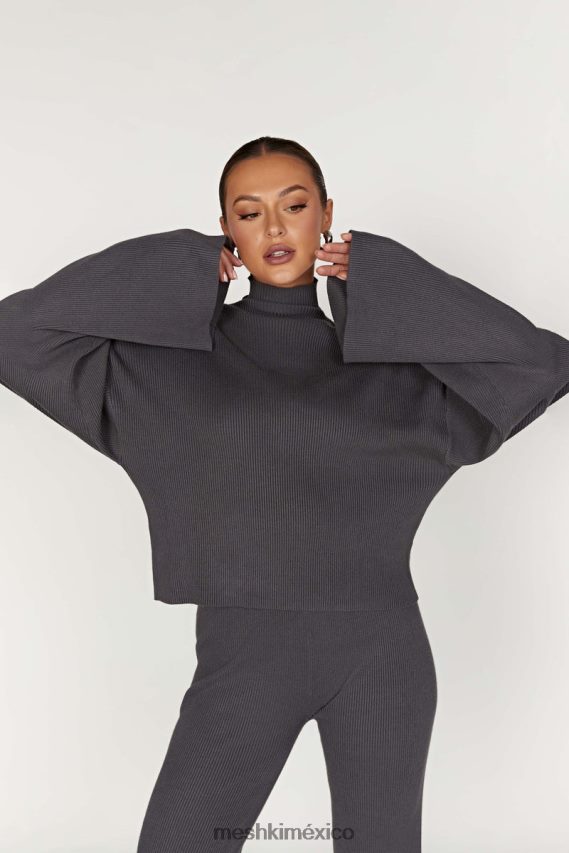 Meshki top de punto con cuello alto winona carbón ropa H48F8H905